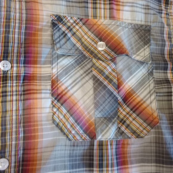 Prana Button Down Shirt Men's XL Rust & Gray Plaid Short Sleeve Organic Cotton - Picture 4 of 10